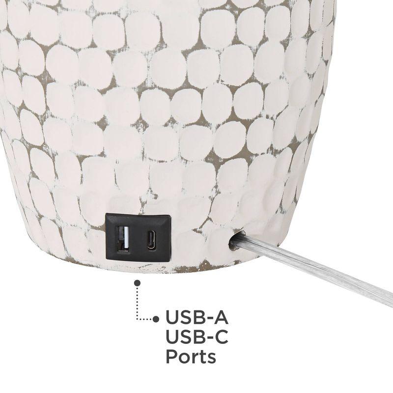 360 Lighting 29 1/2" Tall Modern Coastal End Table Lamps Set of 2 USB Port Whitewash Ceramic White Shade Living Room Charging Bedroom Bedside