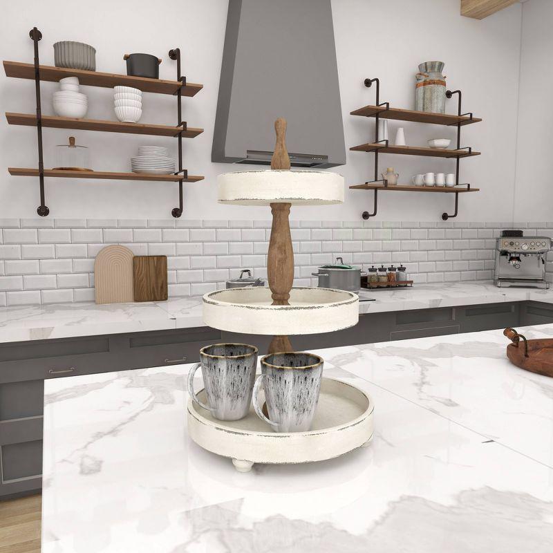 3 Tier Round Distressed Natural Wood Farmhouse Style Serving Trays - Olivia & May