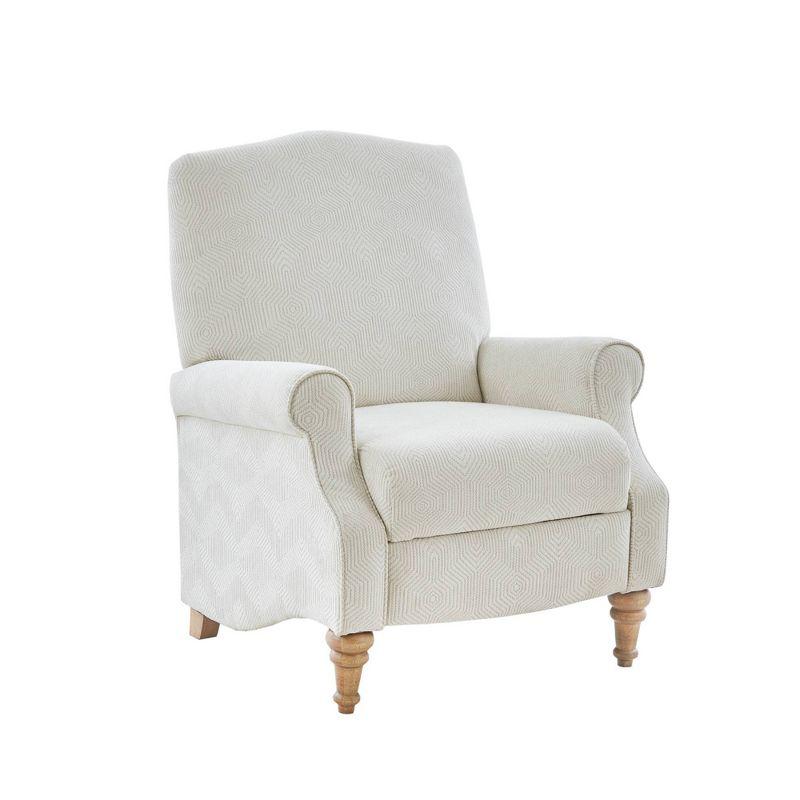 Cranberry Push Back Recliner Ivory: Madison Park, Elegant Jacquard Fabric, Turned Wood Legs, No Tools Assembly