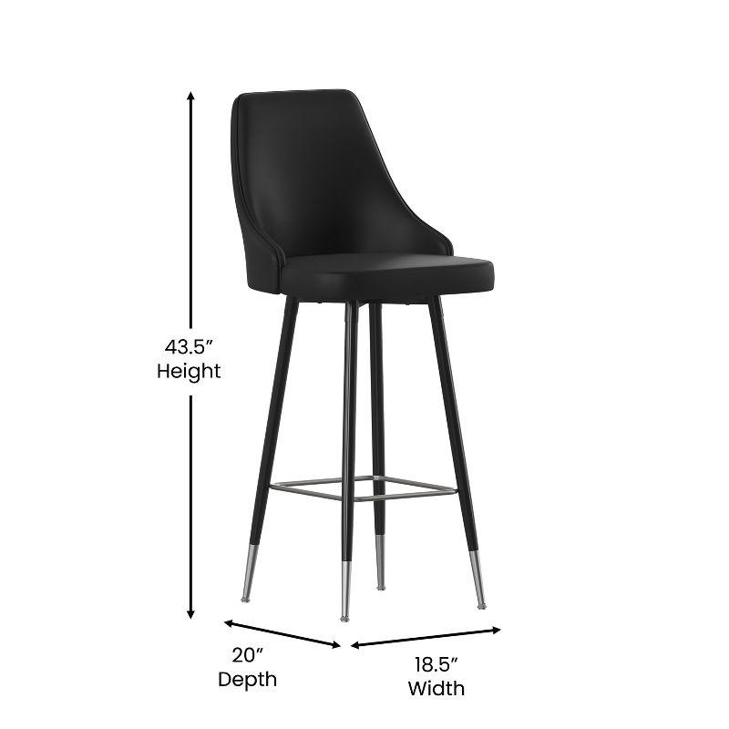 Emma and Oliver Set of Two Modern Bar Height Black Faux Leather Upholstered Dining Stools with Chrome Accented Metal Frames and Footrests