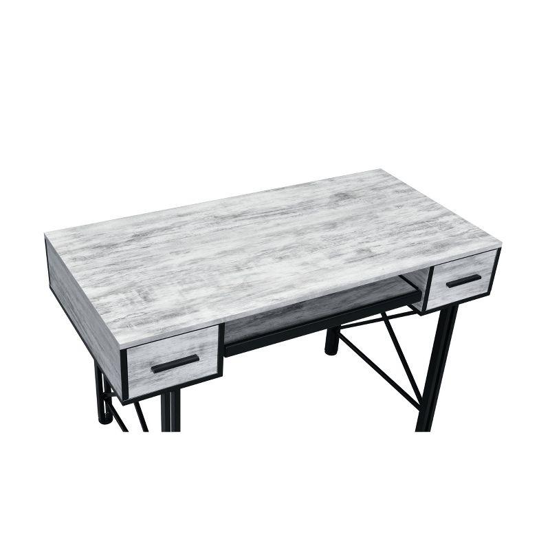 Settea Writing Desk Weathered White/Black - Acme Furniture: Metal Frame, Keyboard Tray, PC Stand