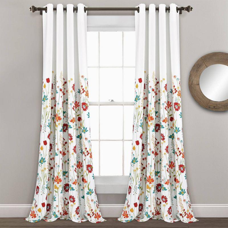 Clarissa Floral Turquoise Tangerine Polyester Blackout Curtain Panels