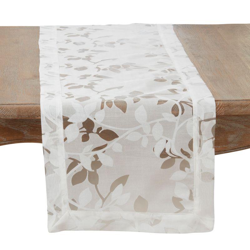 White Floral Polyester Sheer Table Runner