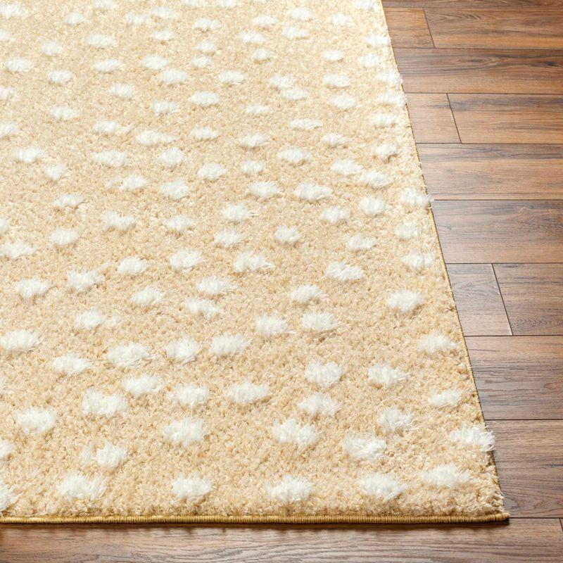 Bernt Ivory and Beige Polka Dot Polyester Area Rug 5'3" x 7'