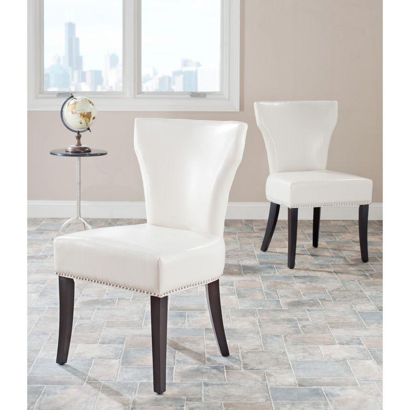 Transitional Flat Cream Leather Parsons Side Chair with Wood Accents