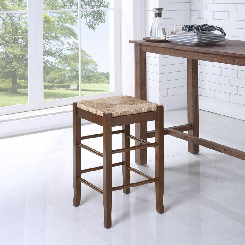 Cappuccino Finish 24" Square Rush Backless Swivel Wood Stool