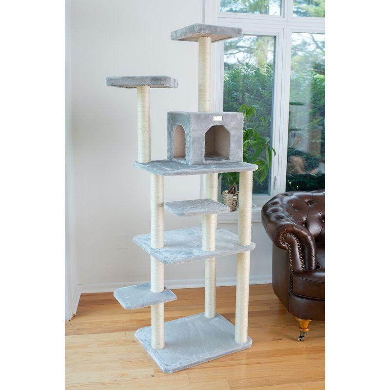 GleePet GP787408 74-Inch Real Wood Cat Tree With Seven Levels, Beige/Silver Gray