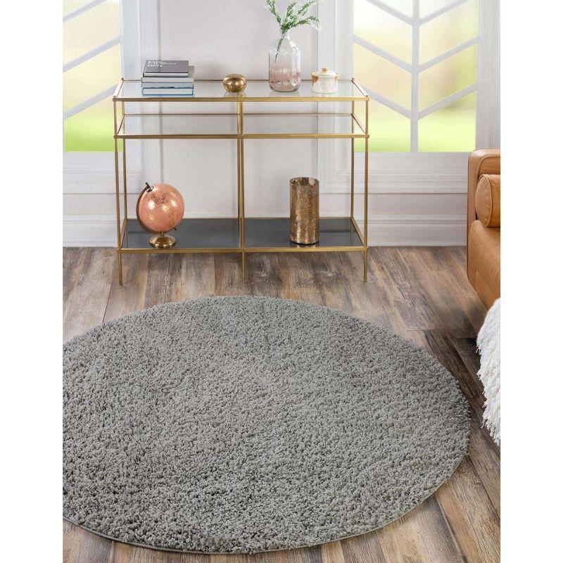 Unique Loom 8' 0 x 8' 0 Round Solid Shag Cloud Gray Area Rug