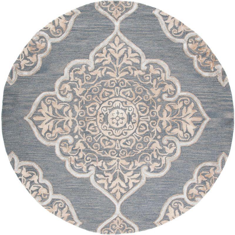 Handmade Blue Floral Wool Round Tufted Rug