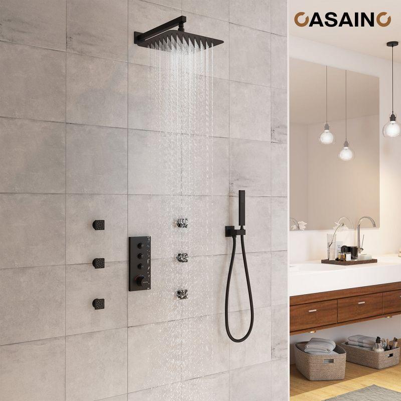 3 Functions 12 Inch Wall Mount Thermostatic Shower System with 6 Body Jets