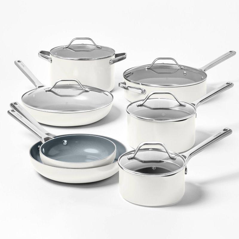 12-Piece Cream Nonstick Ceramic Aluminum Cookware Set