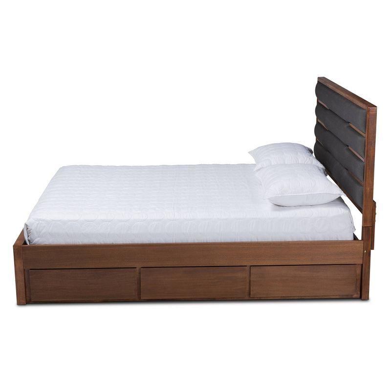 Elin Walnut King Storage Bed with Grey Upholstered Headboard