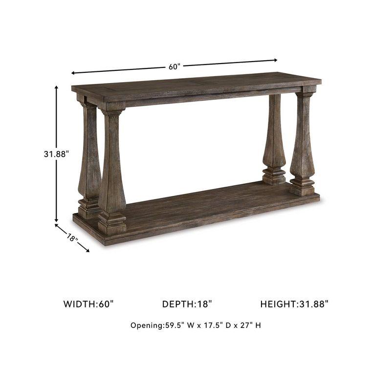 Johnelle Sofa Table Gray: Distressed Elm Veneer, Square Baluster Legs - Signature Design by Ashley
