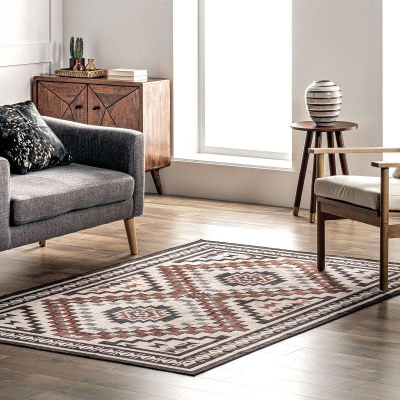 Beige 4' x 6' Reversible Synthetic Medallion Area Rug