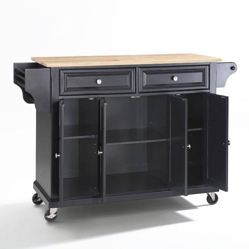 Full Size Wood Top Kitchen Cart Black - Crosley: Mobile Storage, 3 Cabinets, Spice Rack
