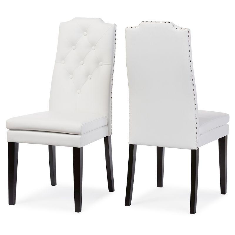 White Faux Leather Button-Tufted Parsons Dining Chair Set