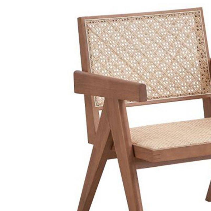 24" Velentina Accent Chair Rattan/Natural Finish - Acme Furniture: Leather Upholstery, Tufted, Wood Composite Frame