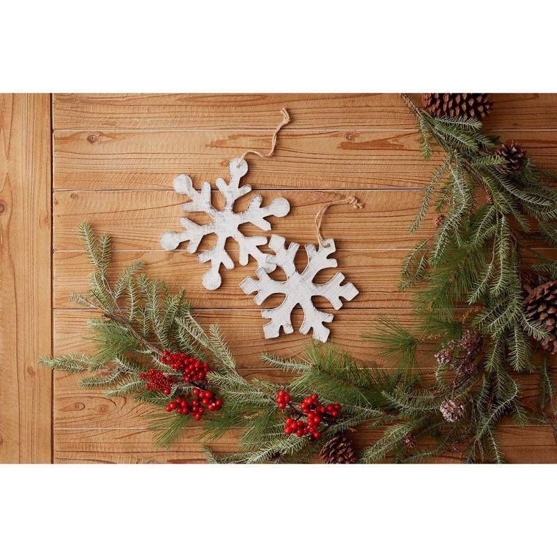 Rustic White-Washed Wooden Snowflake Ornaments Set of 12