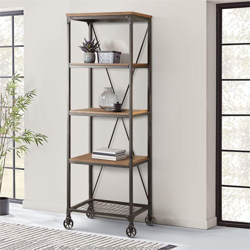 Transitional Millwood 26" Black and Brown Ash Veneer Industrial Bookcase