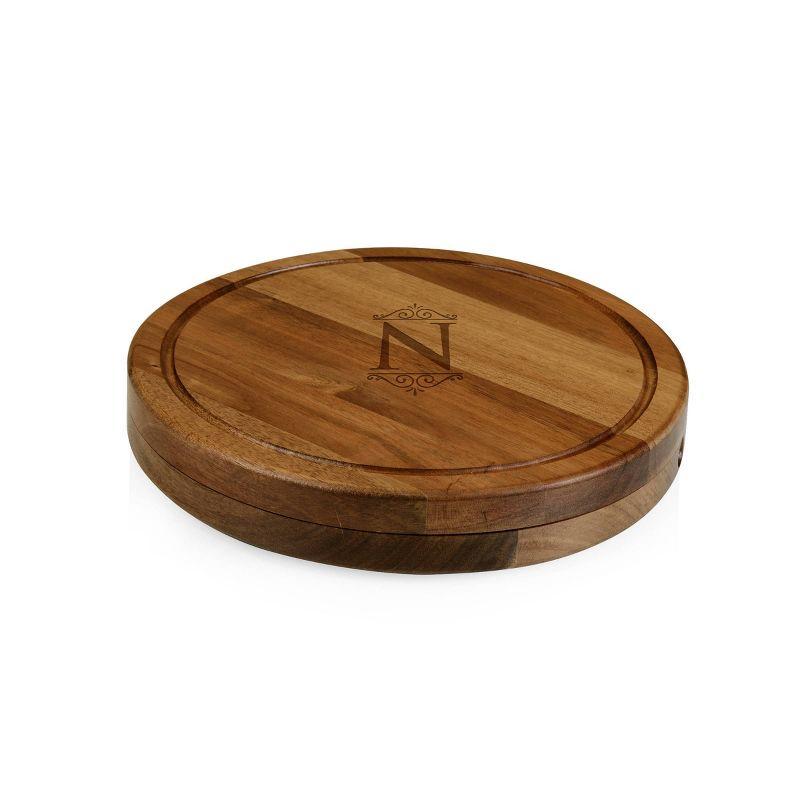 Picnic Time Monogram Acacia Wood Circo Cheese Cutting Board and Tools Set - N: Small Cutting Board & Knife, Charcuterie Set