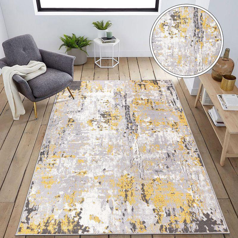World Rug Gallery Distressed Modern Abstract Area Rug - Yellow 5' x 7'