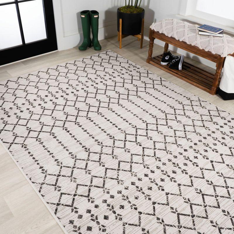 Ourika Moroccan Geometric Textured Weave Indoor/Outdoor Area Rug - JONATHAN Y