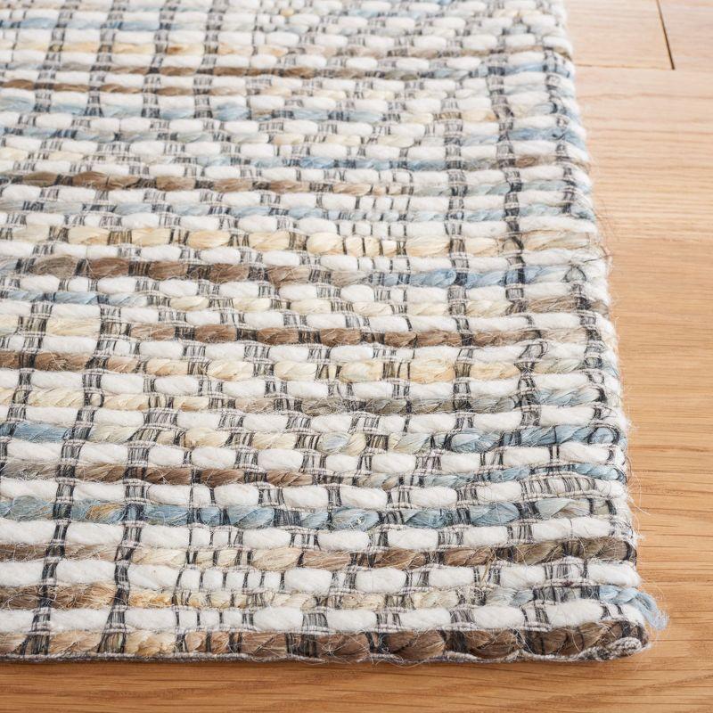 Ivory and Brown Geometric Flat Woven Wool Area Rug, 6' x 9'