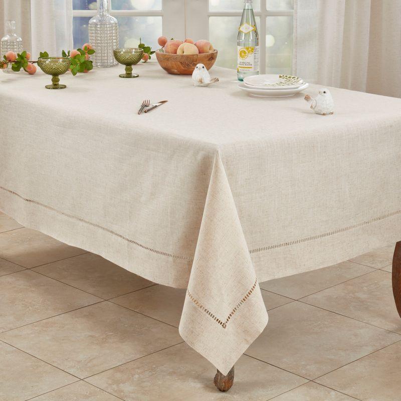 Saro Lifestyle Natural Toscana Tablecloth With Hemstitched Border