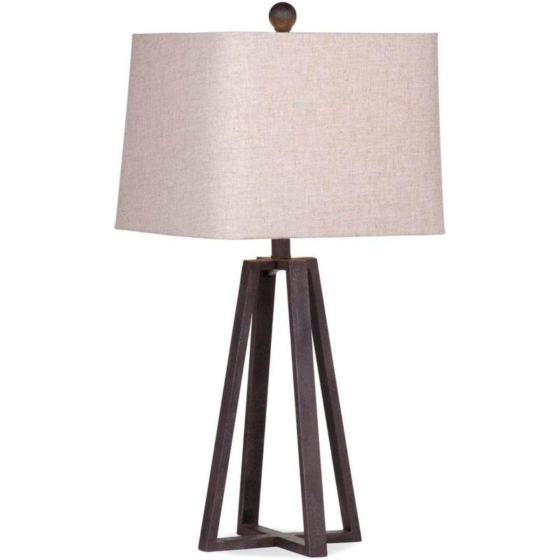 Rustic Bronze Geometric Table Lamp with Linen Shade