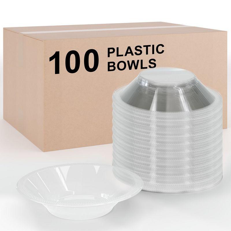 Crown Display 12 Oz. Clear Plastic Bowls Disposable Party Bowls -100 Count Disposable Plastic Soup Bowls