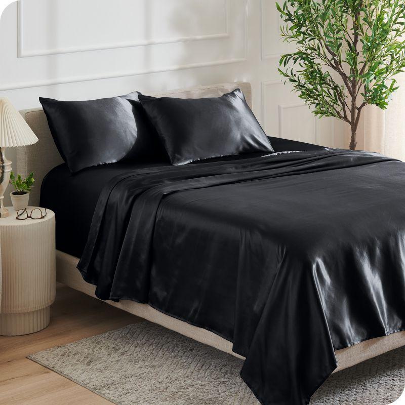 Twin Black Satin Deep Pocket Sheet Set