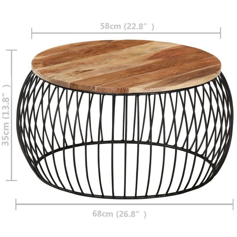 vidaXL Vintage-Style Coffee Table - Solid Acacia Wood, Round Design, Iron Frame, with Wide Tabletop,