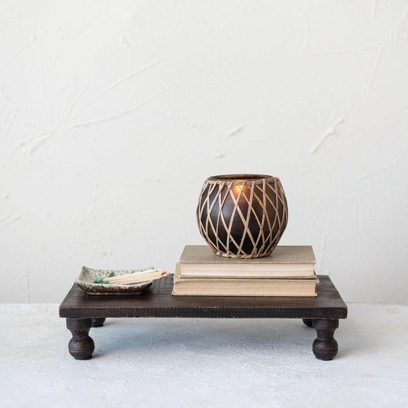 Storied Home Glass Votive Holder with Woven Rattan Sleeve, Brown and Natural