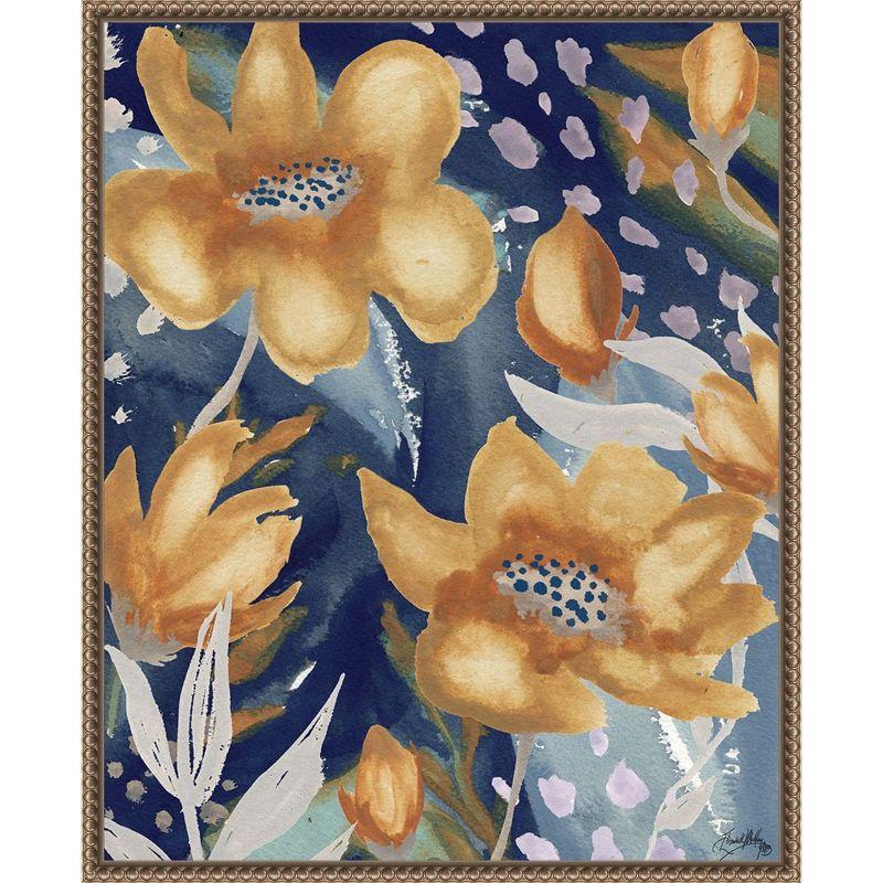 Golden Floral and Silver Petals Beaded Framed Canvas Wall Art