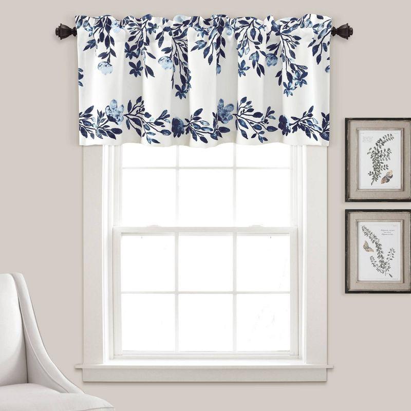 Tanisha Navy and White Floral Light Filtering Valance