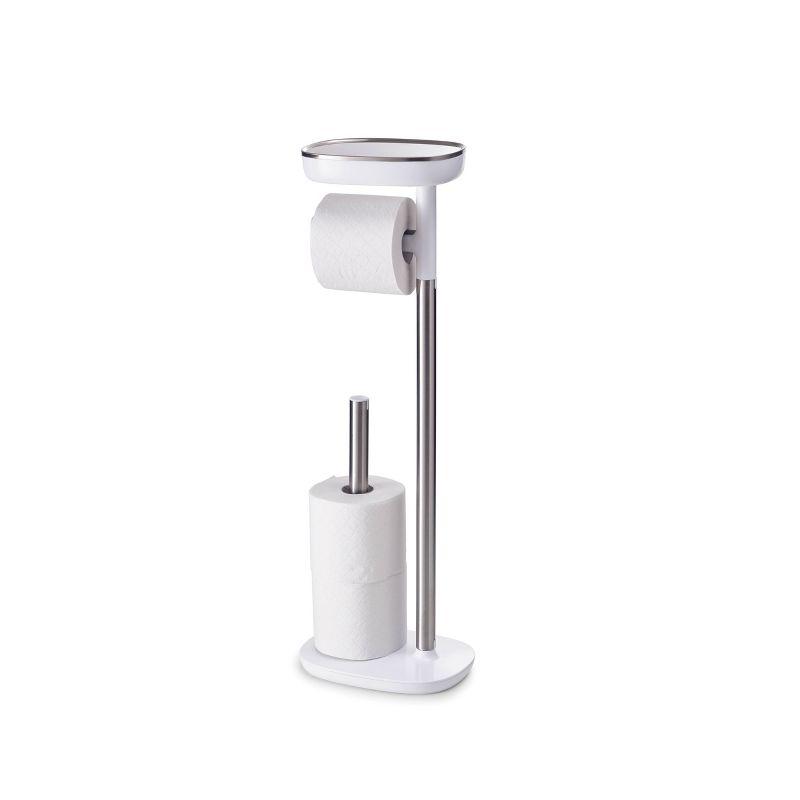 Stainless Steel Freestanding Toilet Paper Holder with Dual-Purpose Shelf