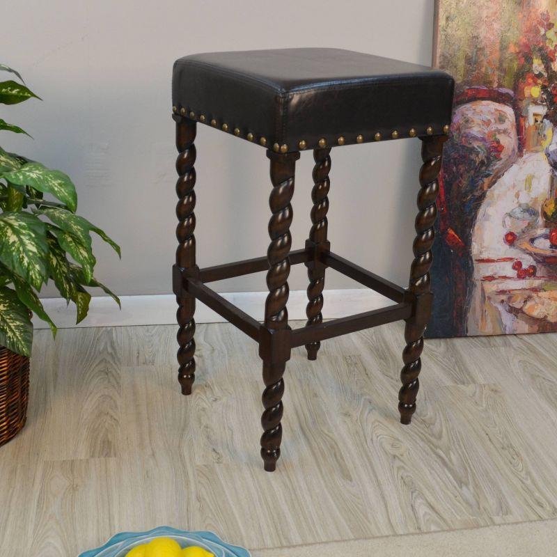 Espresso Brown Leatherette Backless Barstool with Metal Accents