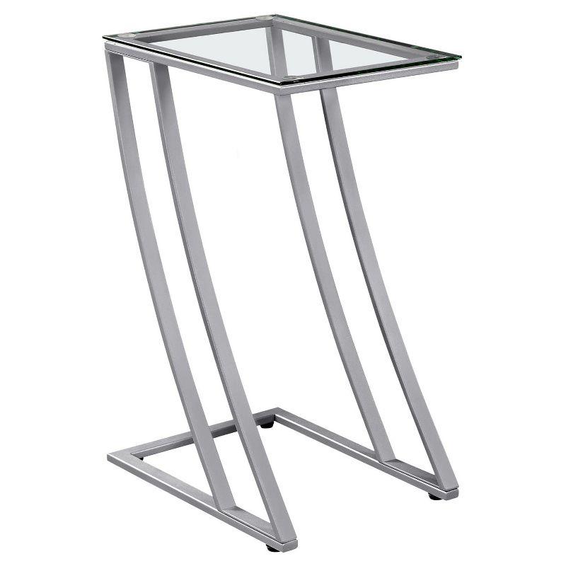 Silver Metal and Glass Z-Shaped Side Table