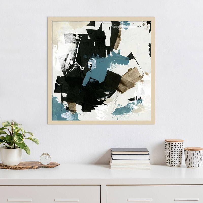 Scraped Teal I 25"x25" Abstract Graphic Art in Natural Wood Frame