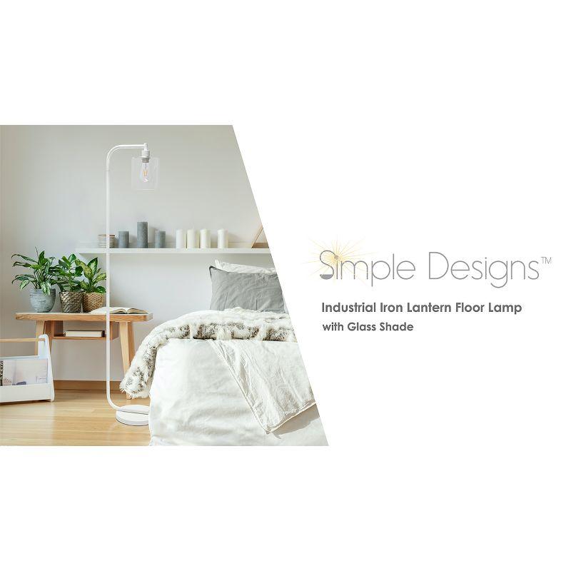 Antique Style Industrial Iron Lantern Floor Lamp with Glass Shade Black - Simple Designs: ETL Listed, 60W, Metal Body