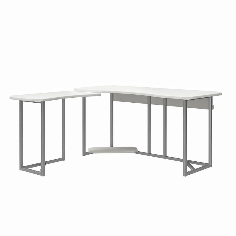 White and Silver L-Shaped Gaming Desk with CPU Stand