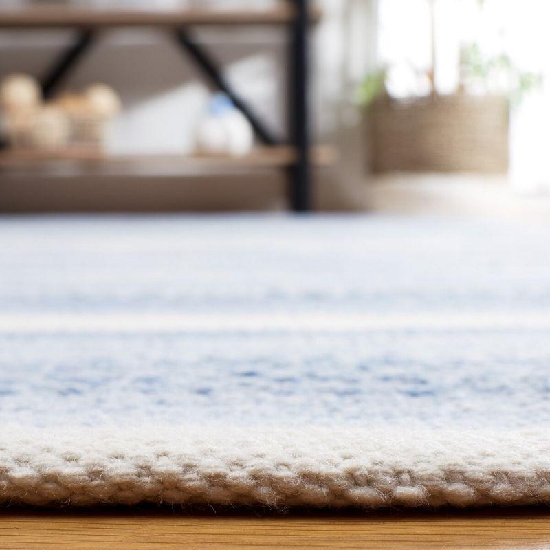 Ivory and Blue Striped 4' x 6' Flat Woven Wool Rug