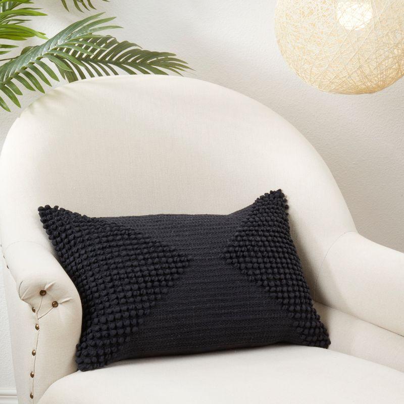 Black Textured Woven Diamond 14"x22" Cotton Throw Pillow