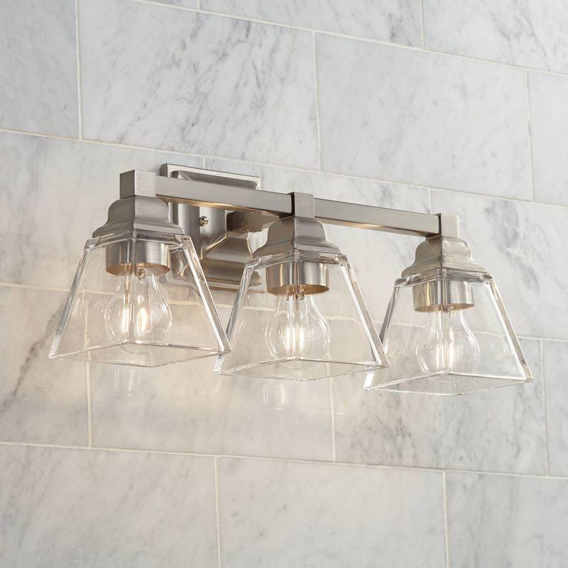 Regency Hill Mencino Modern Wall Light Satin Nickel Hardwire 20" 3-Light Fixture Clear Glass for Bedroom Bathroom Vanity Reading Living Room Hallway