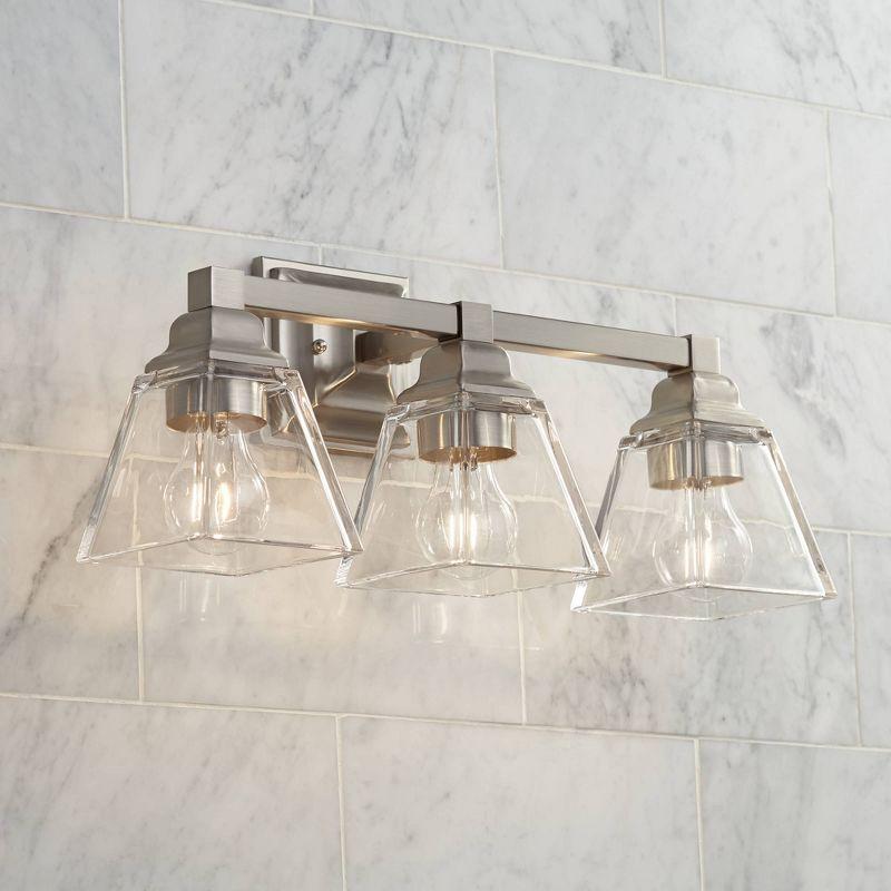 Satin Nickel 3-Light Bathroom Vanity Fixture with Clear Glass Shades