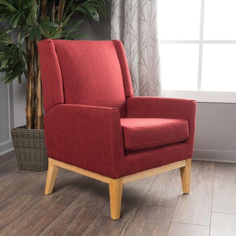 Aurla Contemporary Red Upholstered Accent Chair with Birch Wood Base