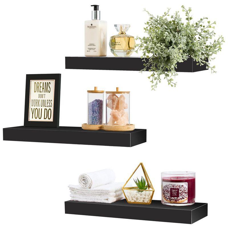 3 Pack 16 Inch Sorbus Rustic Floating Shelves - for Bedroom, Kitchen, Living Room, Office - Floating Shelf for Trophies, Books, Frames, etc