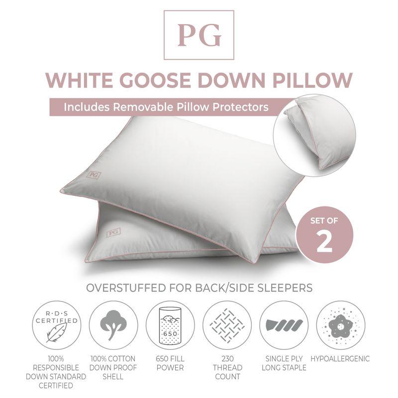 White Goose Down Pillow with 100% Certified RDS Down, and Removable Pillow Protector