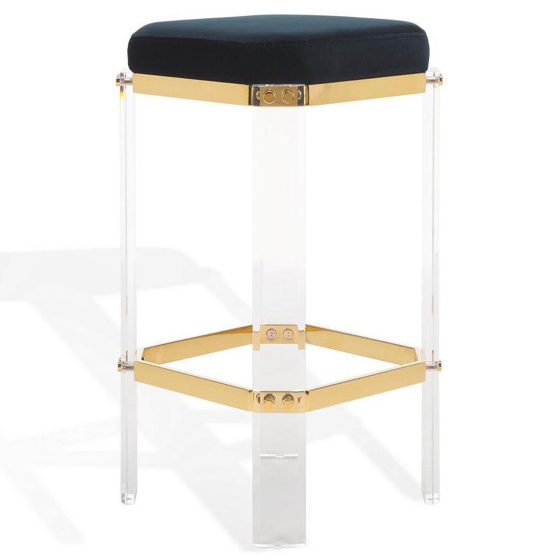 Black Acrylic and Brass Backless Bar Stool