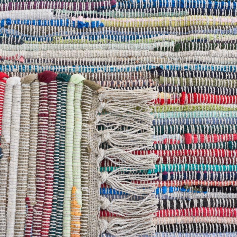 Handwoven Grey and Multi Square Cotton Rag Rug 6' x 6'